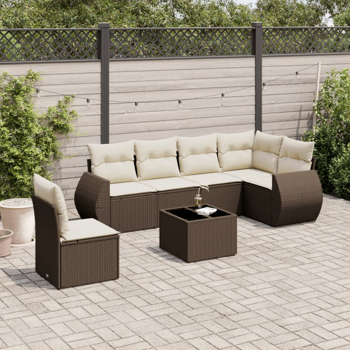 sofasæt til haven 7 dele med hynder polyrattan brun