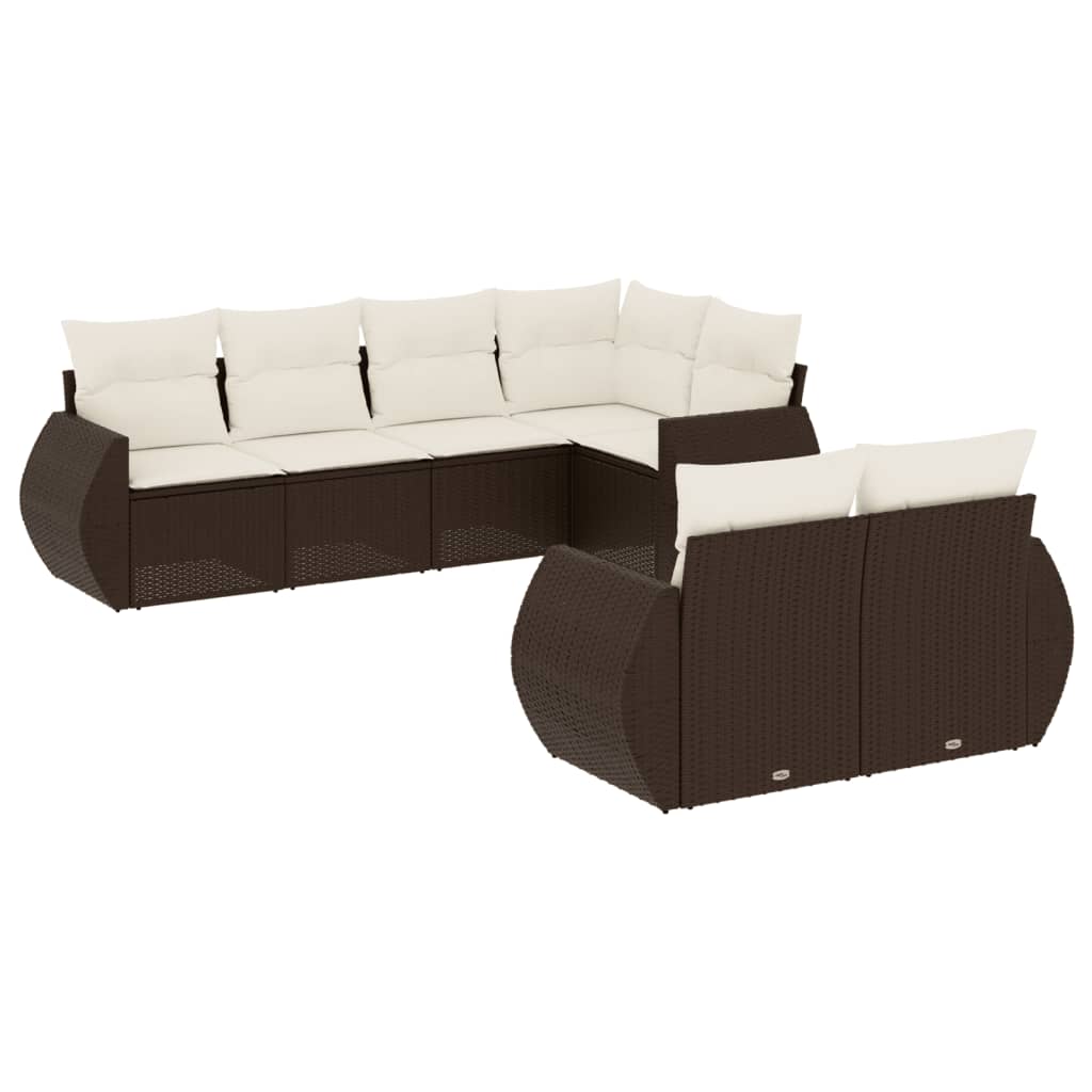 sofasæt til haven 7 dele med hynder polyrattan brun