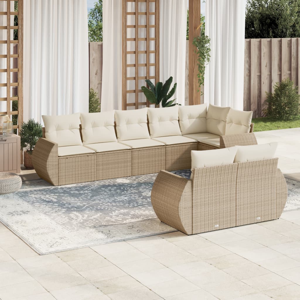 sofasæt til haven 8 dele med hynder polyrattan beige