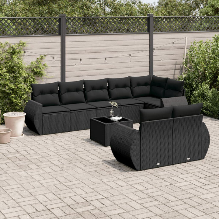 sofasæt til haven 9 dele med hynder polyrattan sort