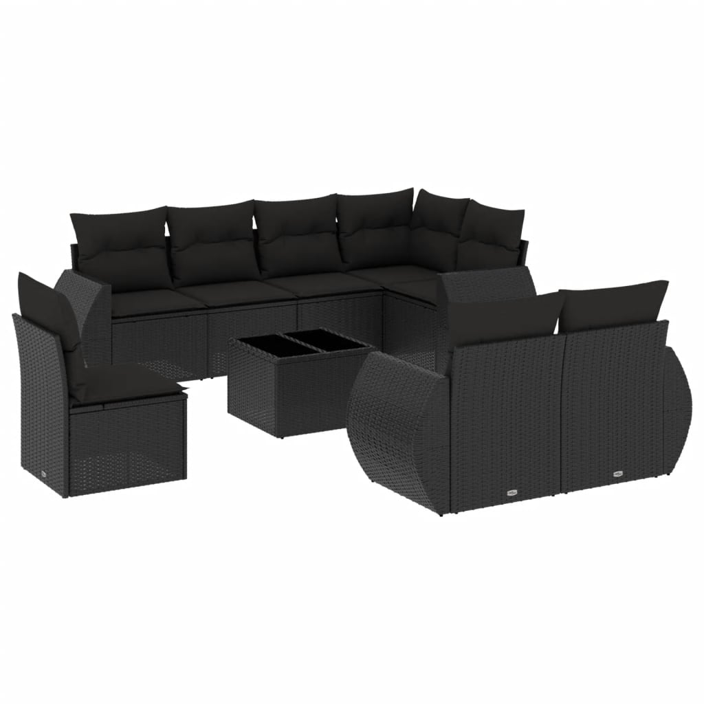 sofasæt til haven 9 dele med hynder polyrattan sort