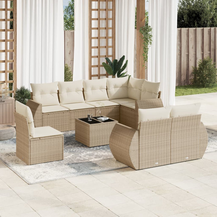 sofasæt til haven 9 dele med hynder polyrattan beige
