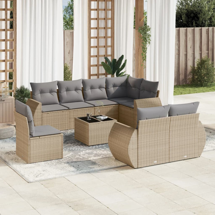 sofasæt til haven 9 dele med hynder polyrattan beige