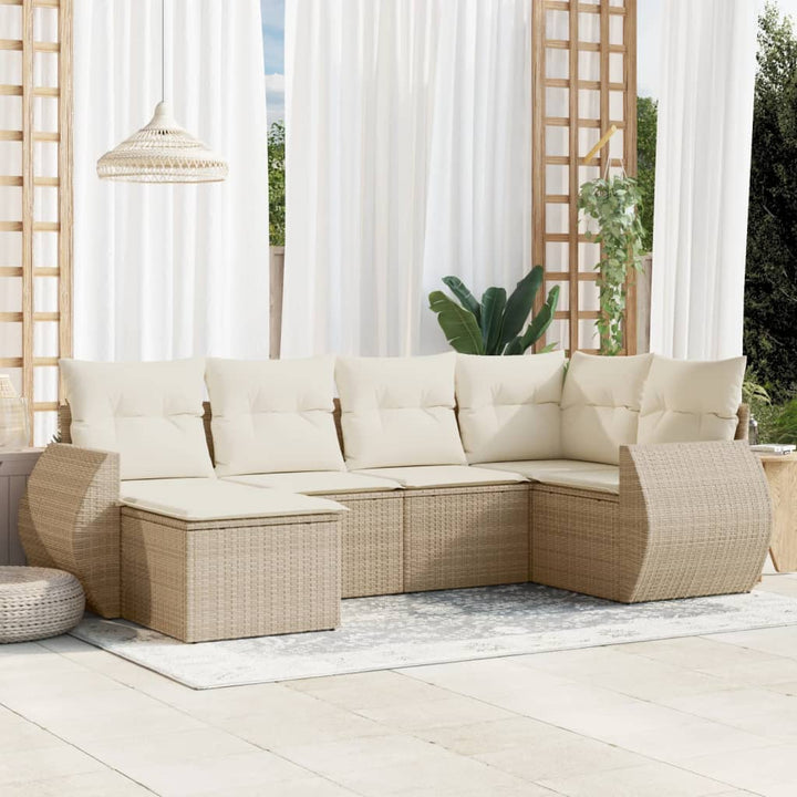 sofasæt til haven 6 dele med hynder polyrattan beige