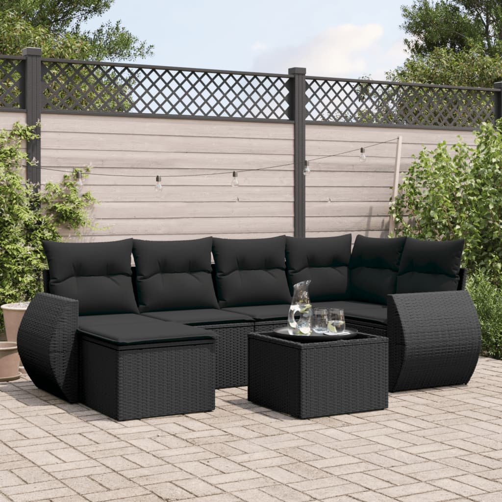sofasæt til haven 7 dele med hynder polyrattan sort