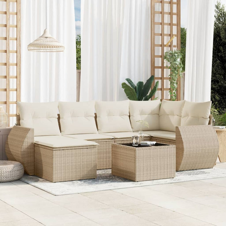 sofasæt til haven 7 dele med hynder polyrattan beige