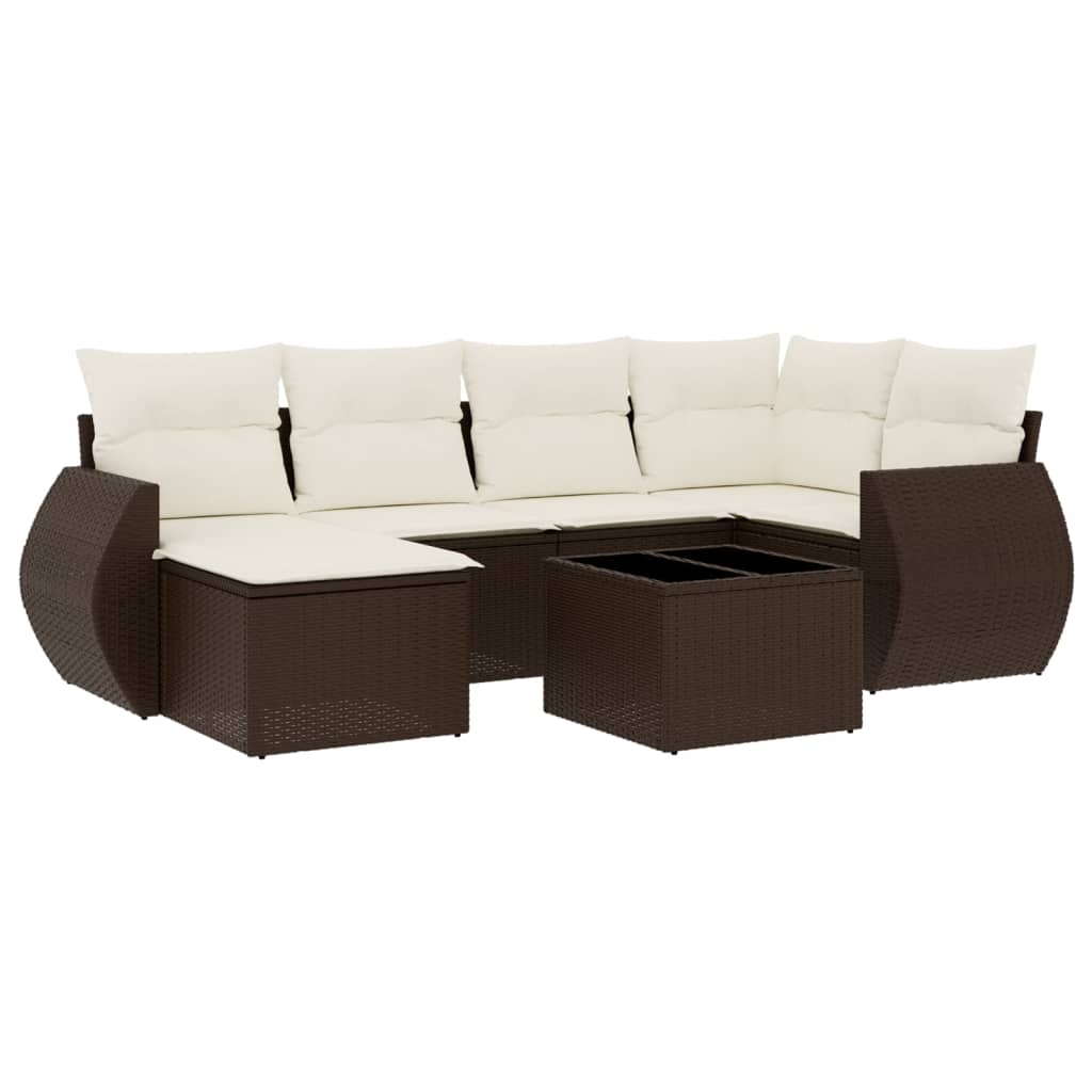 sofasæt til haven 7 dele med hynder polyrattan brun