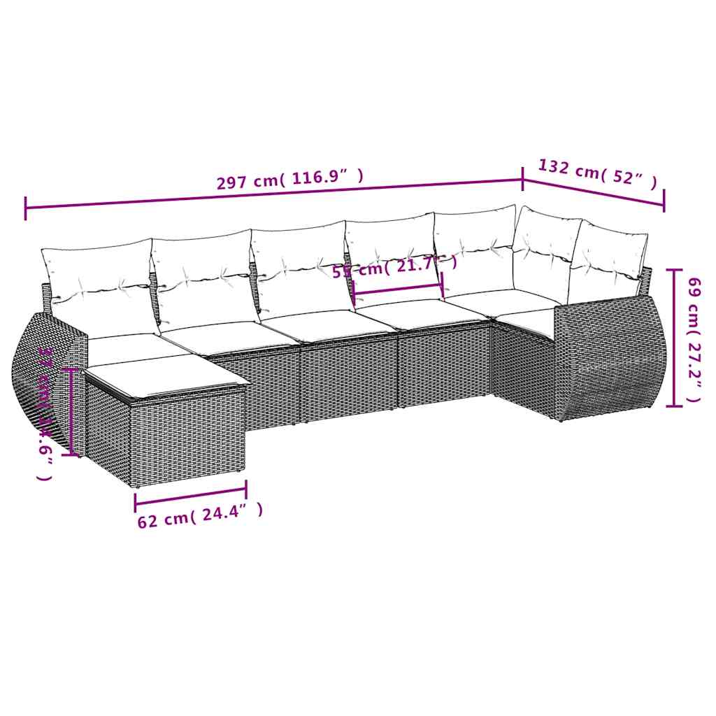 sofasæt til haven 7 dele med hynder polyrattan sort