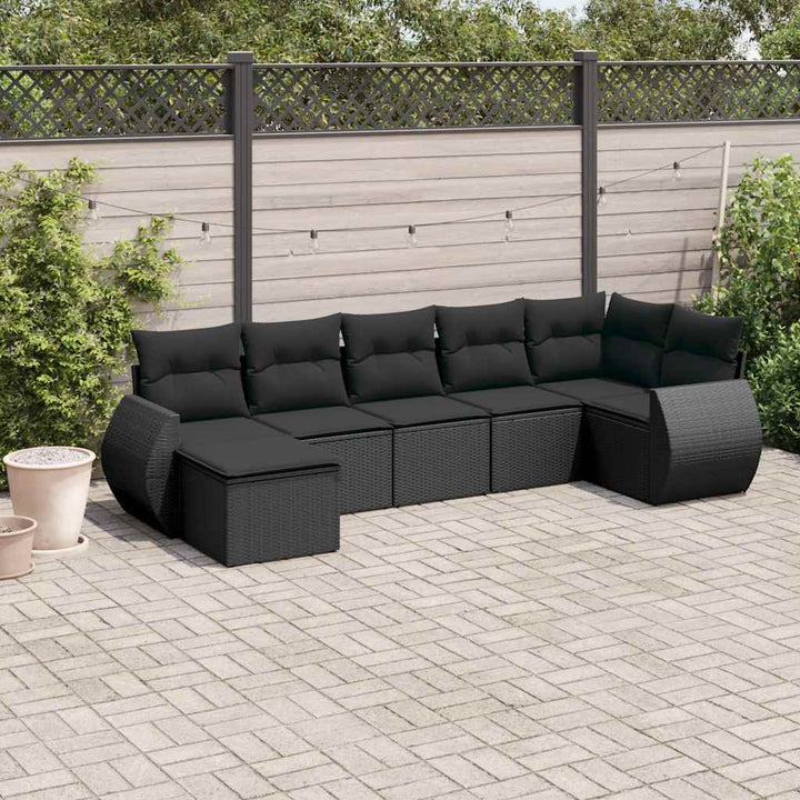 sofasæt til haven 7 dele med hynder polyrattan sort