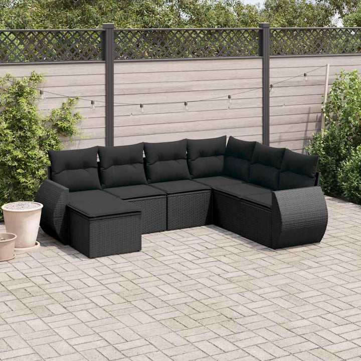sofasæt til haven 7 dele med hynder polyrattan sort