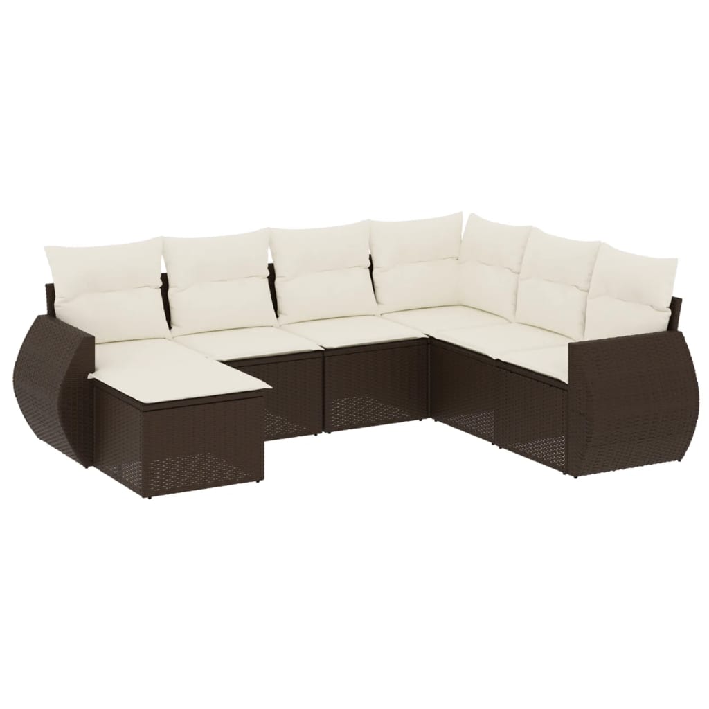 sofasæt til haven 7 dele med hynder polyrattan brun
