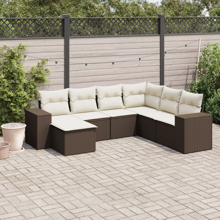 sofasæt til haven 7 dele med hynder polyrattan brun
