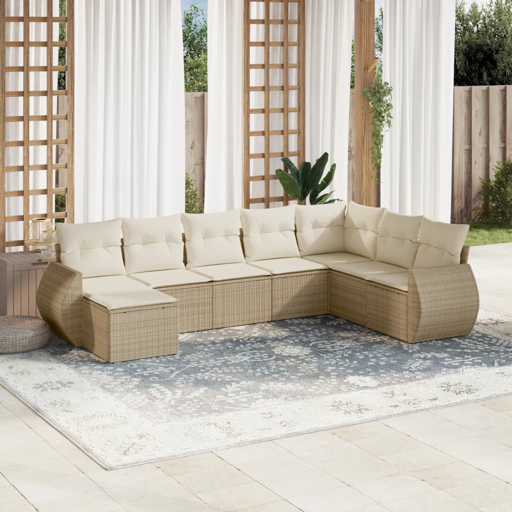 sofasæt til haven 8 dele med hynder polyrattan beige