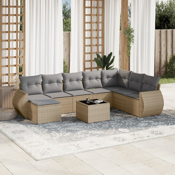 sofasæt til haven 9 dele med hynder polyrattan beige
