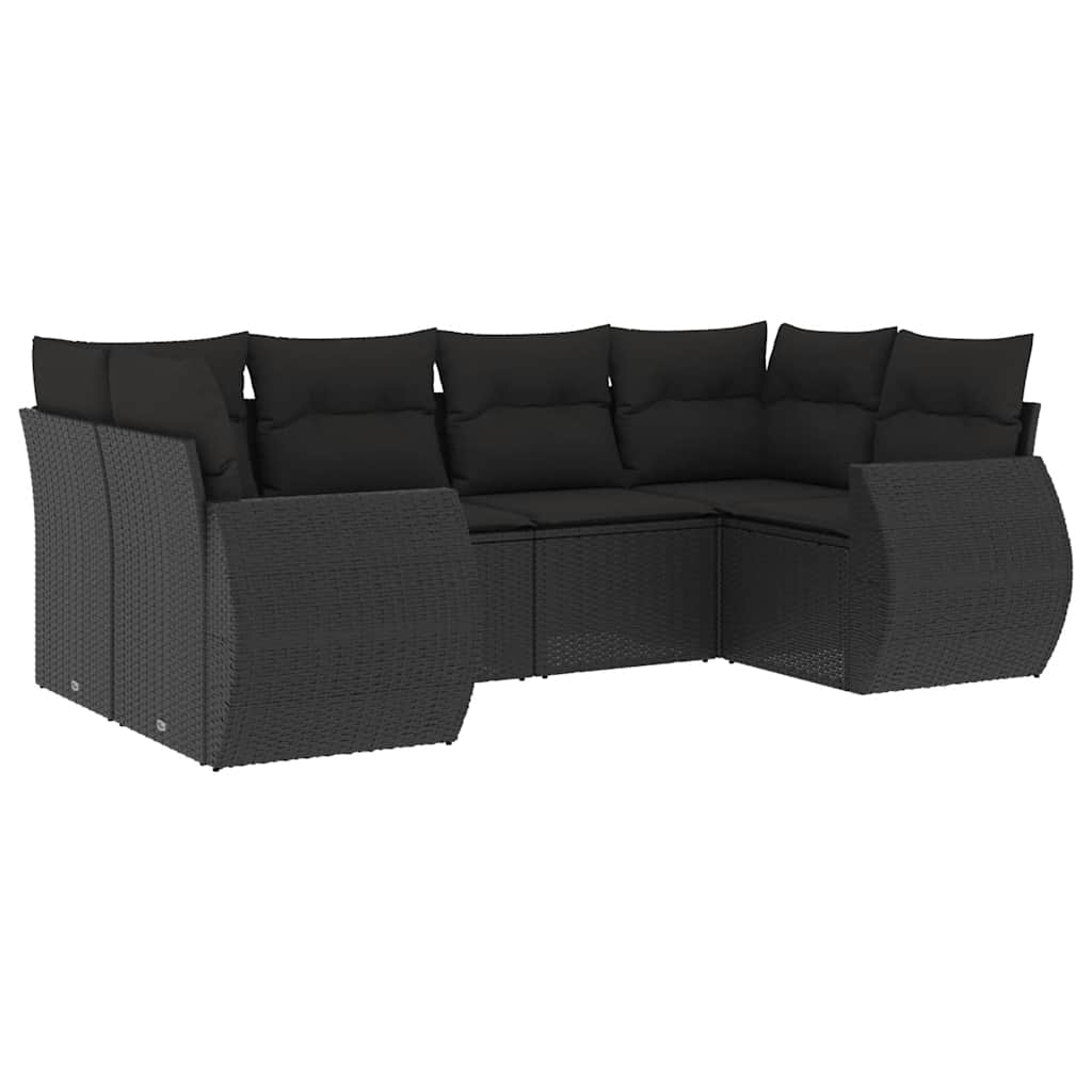 sofasæt til haven 6 dele med hynder polyrattan sort