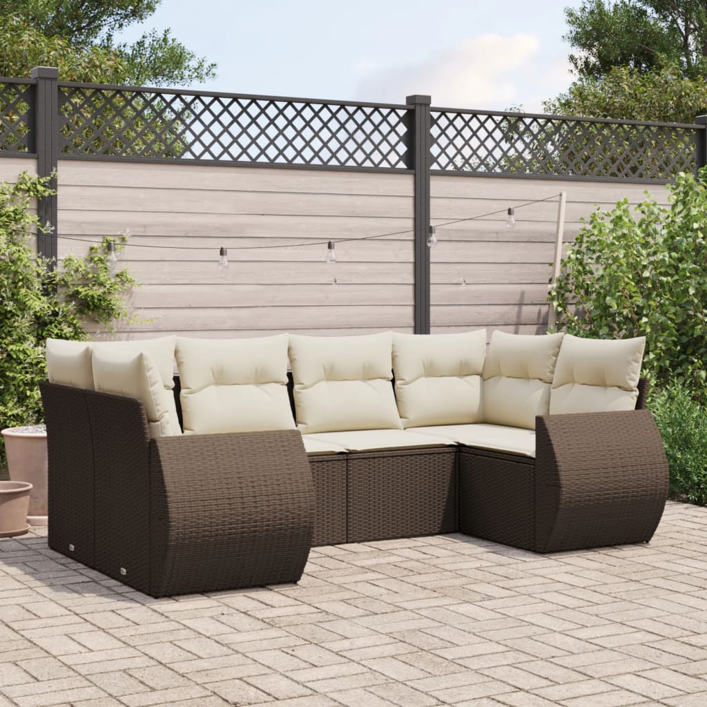 sofasæt til haven 6 dele med hynder polyrattan brun