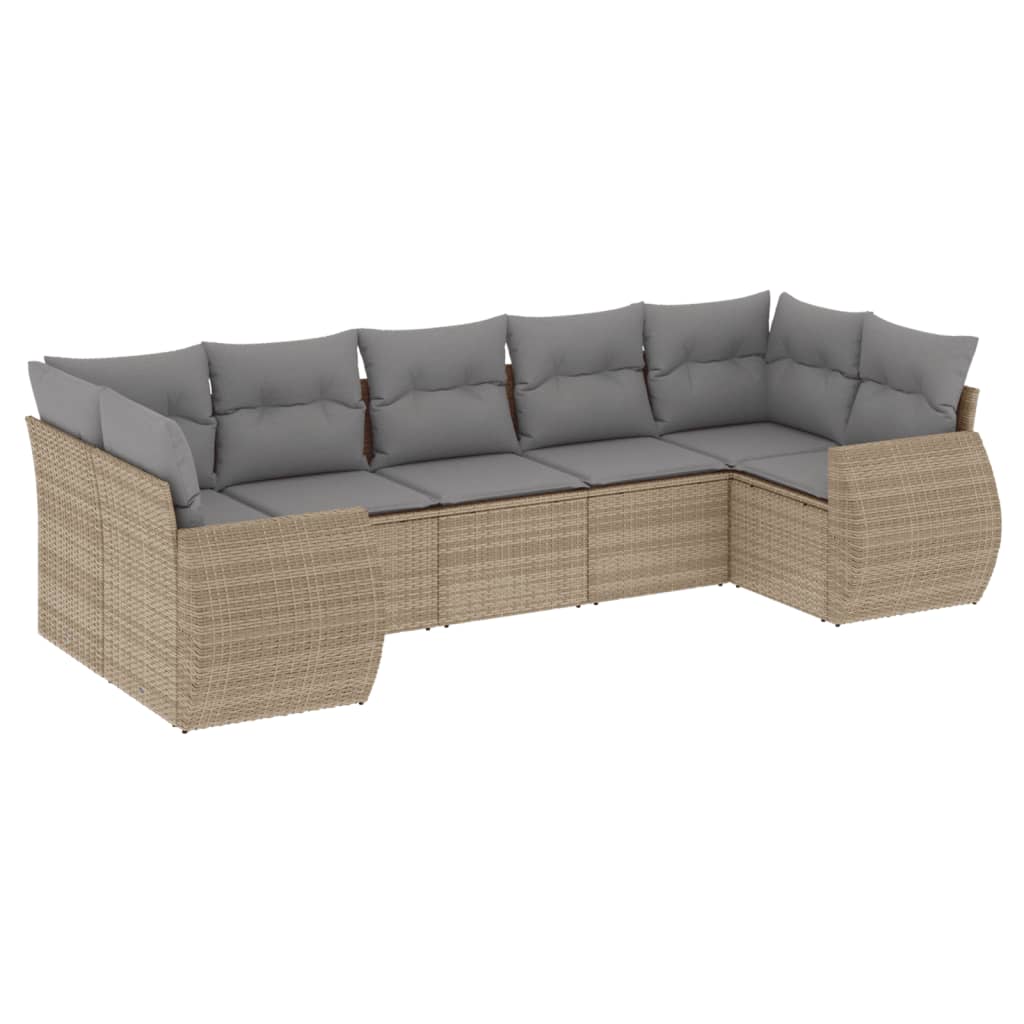 sofasæt til haven 7 dele med hynder polyrattan beige