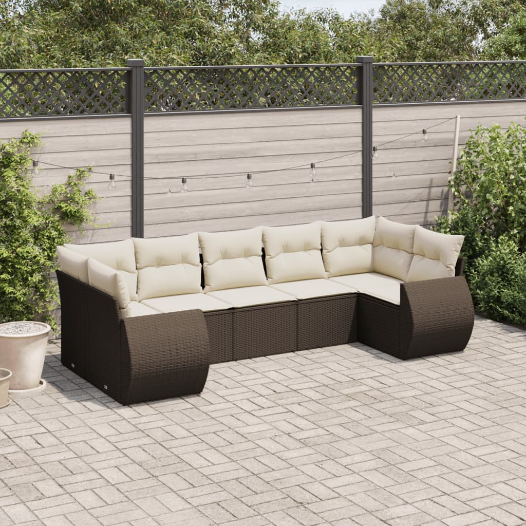 sofasæt til haven 7 dele med hynder polyrattan brun