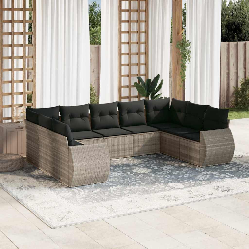 sofasæt til haven 9 dele med hynder polyrattan lysegrå