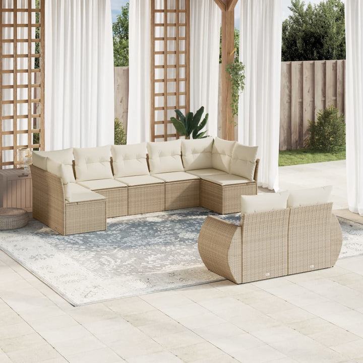 sofasæt til haven 9 dele med hynder polyrattan beige