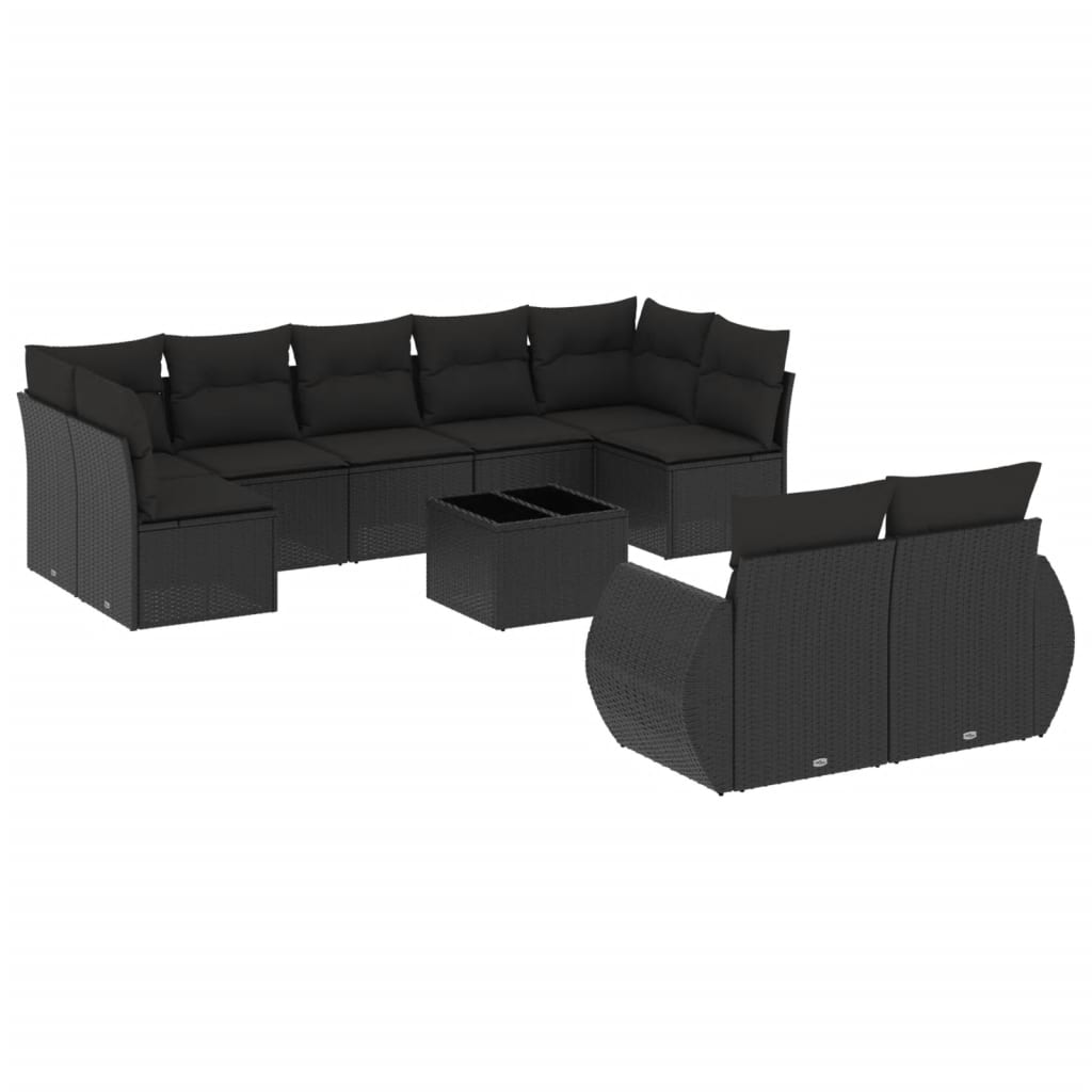 sofasæt til haven 10 dele med hynder polyrattan sort