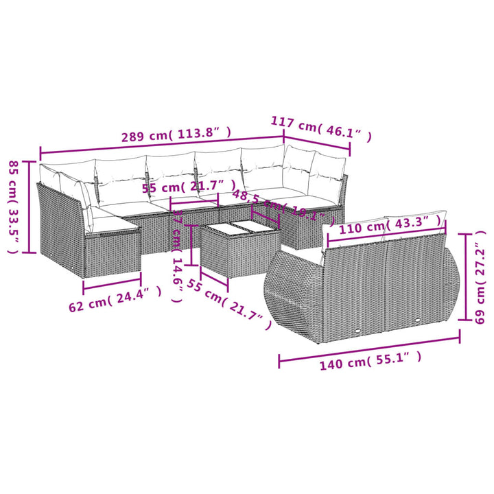 sofasæt til haven 10 dele med hynder polyrattan beige