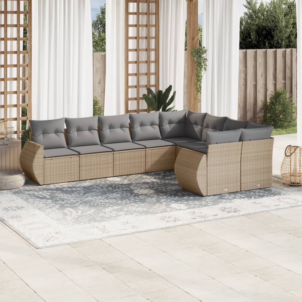 sofasæt til haven 9 dele med hynder polyrattan beige