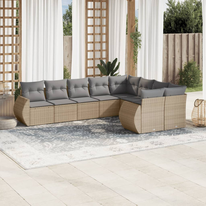 sofasæt til haven 9 dele med hynder polyrattan beige