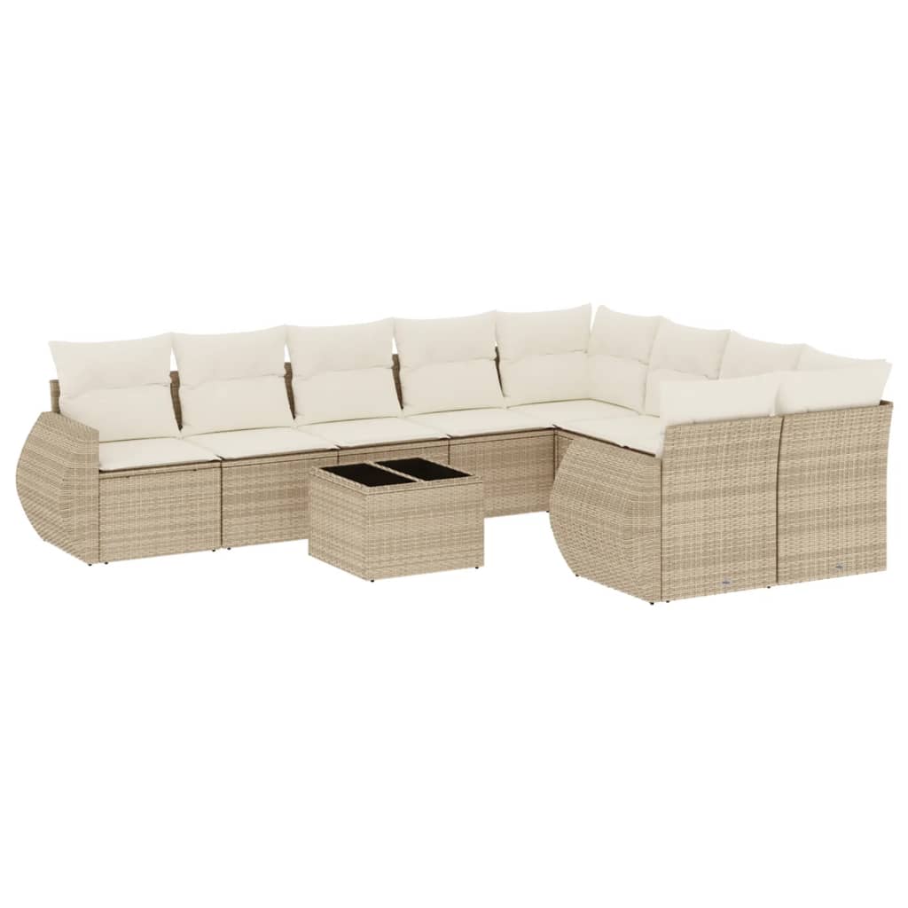sofasæt til haven 10 dele med hynder polyrattan beige
