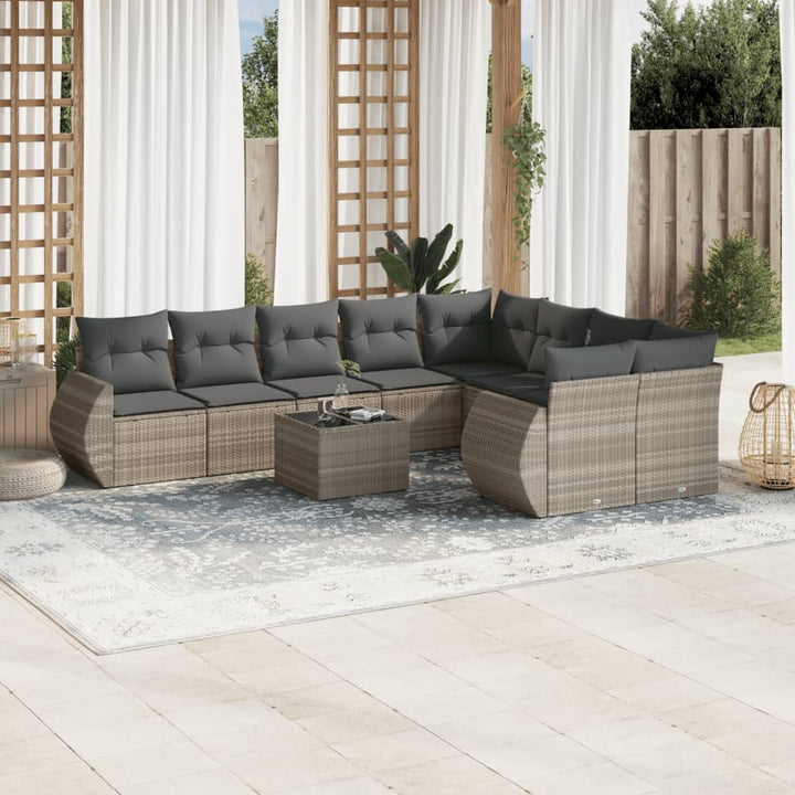 sofasæt til haven 10 dele med hynder polyrattan lysegrå