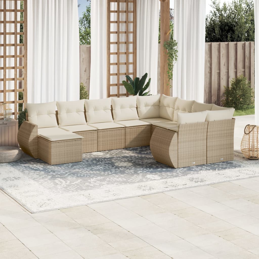 sofasæt til haven 10 dele med hynder polyrattan beige
