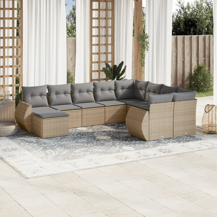 sofasæt til haven 10 dele med hynder polyrattan beige