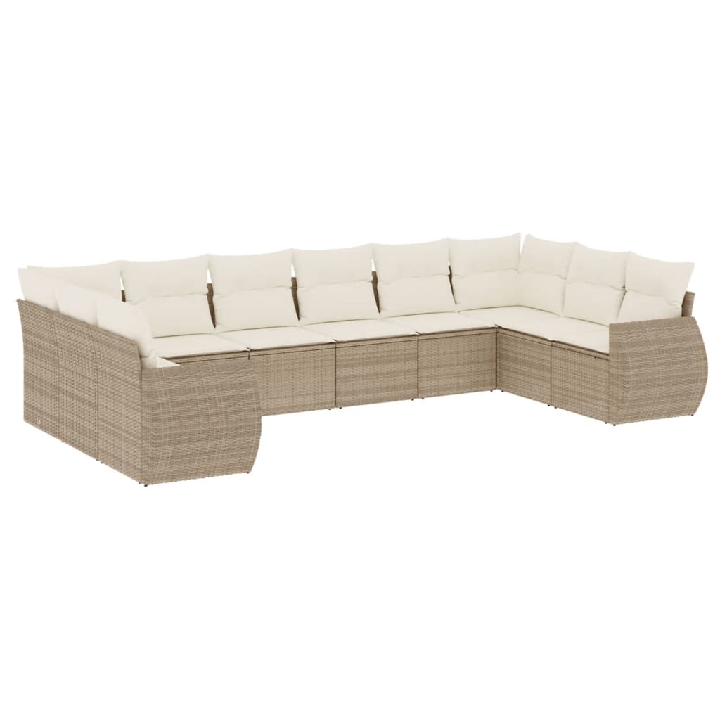 sofasæt til haven 10 dele med hynder polyrattan beige