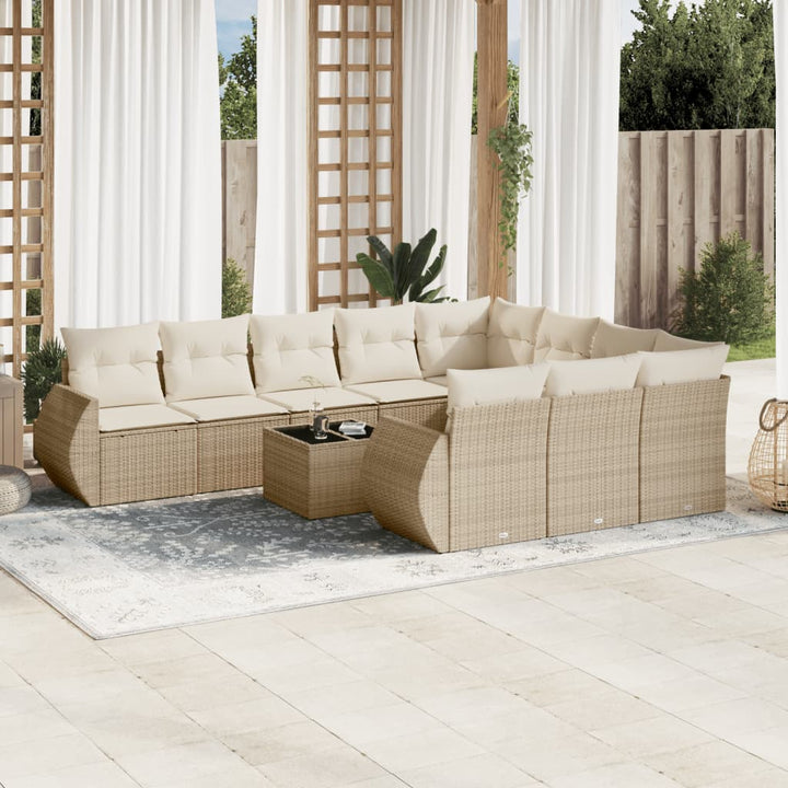 sofasæt til haven 11 dele med hynder polyrattan beige