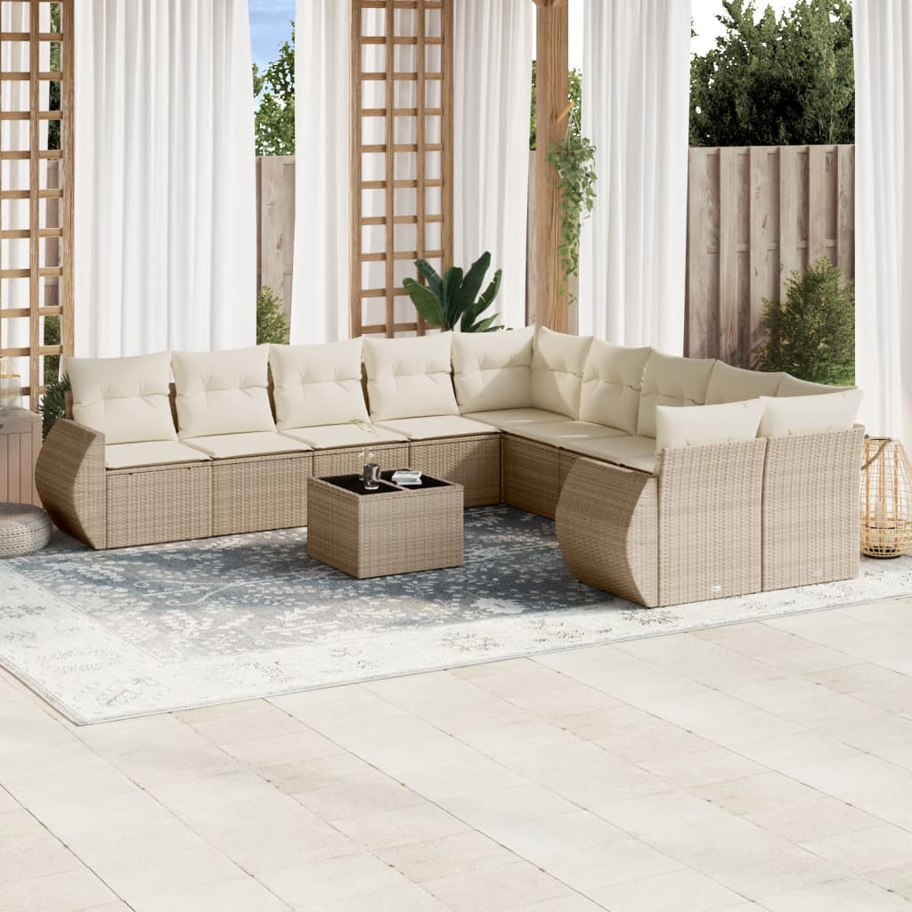 sofasæt til haven 11 dele med hynder polyrattan beige