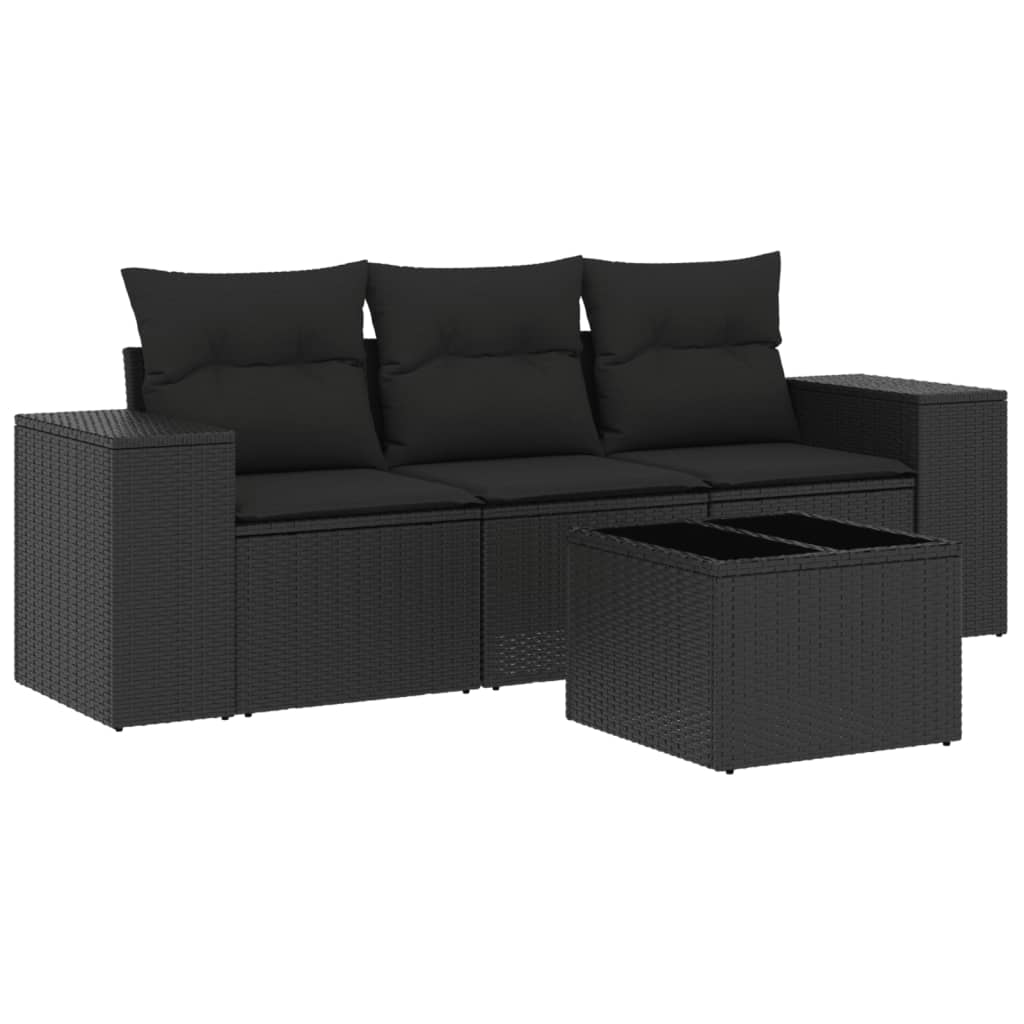 sofasæt til haven 4 dele med hynder polyrattan sort