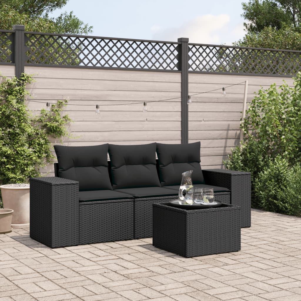 sofasæt til haven 4 dele med hynder polyrattan sort
