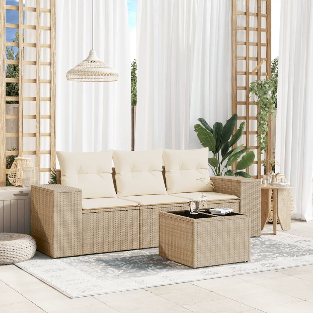 sofasæt til haven 4 dele med hynder polyrattan beige