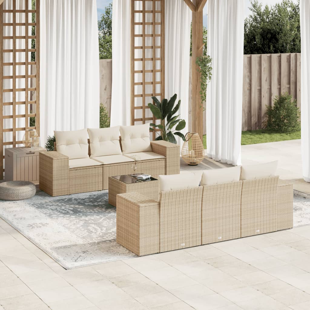 sofasæt til haven 7 dele med hynder polyrattan beige