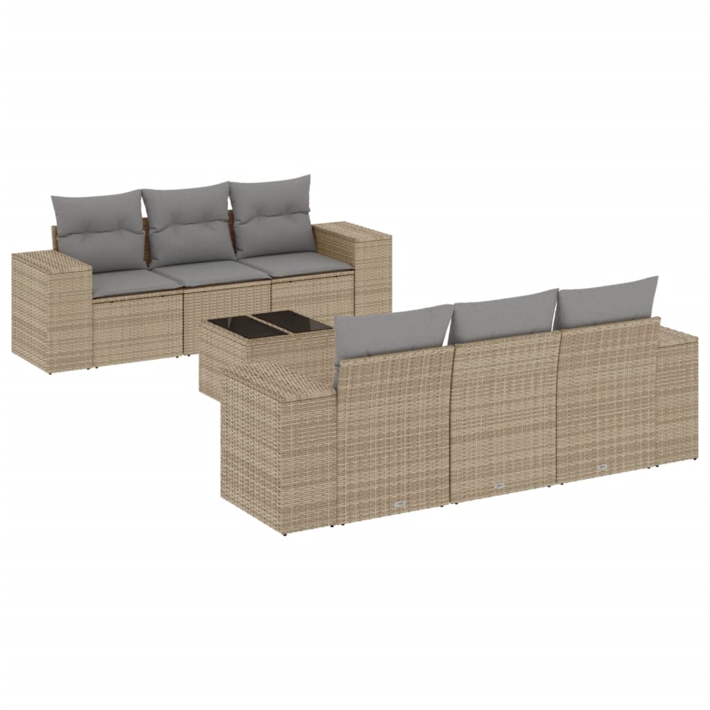 sofasæt til haven 7 dele med hynder polyrattan beige