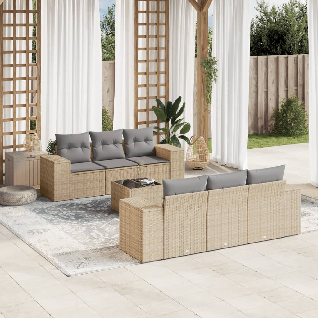 sofasæt til haven 7 dele med hynder polyrattan beige