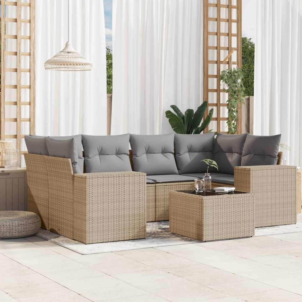 sofasæt til haven 7 dele med hynder polyrattan beige