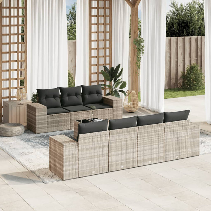sofasæt til haven 8 dele med hynder polyrattan lysegrå