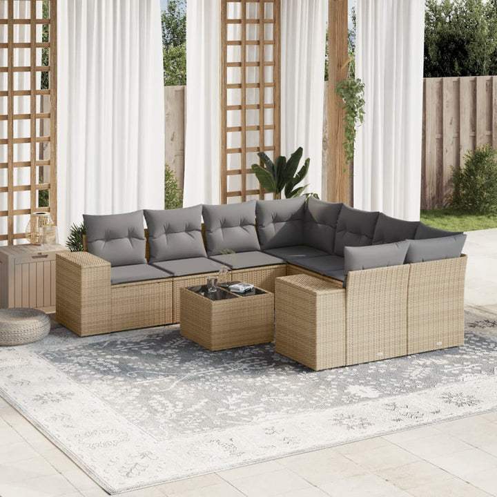 sofasæt til haven 9 dele med hynder polyrattan beige
