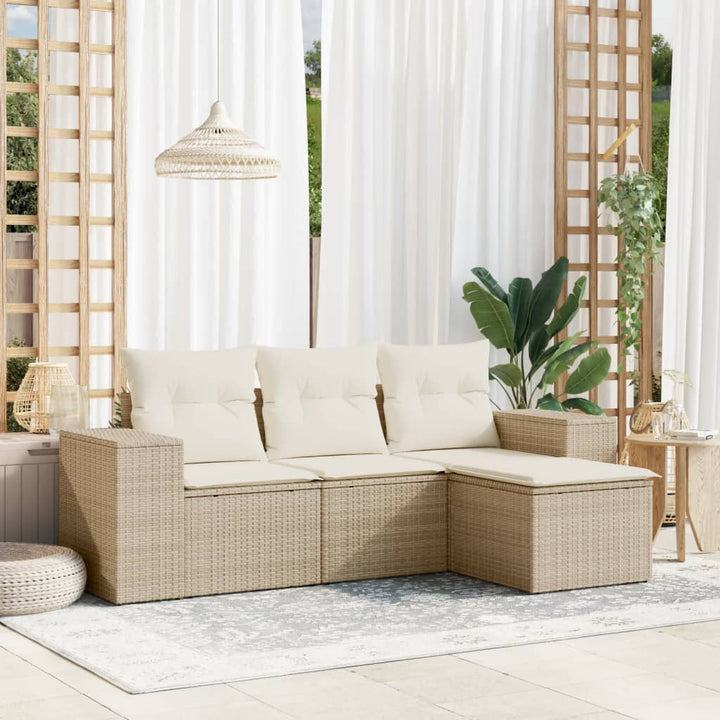 sofasæt til haven 4 dele med hynder polyrattan beige
