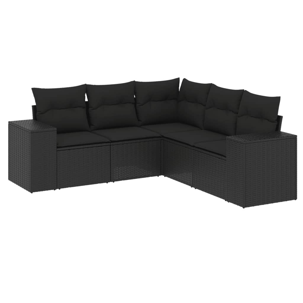 sofasæt til haven 5 dele med hynder polyrattan sort