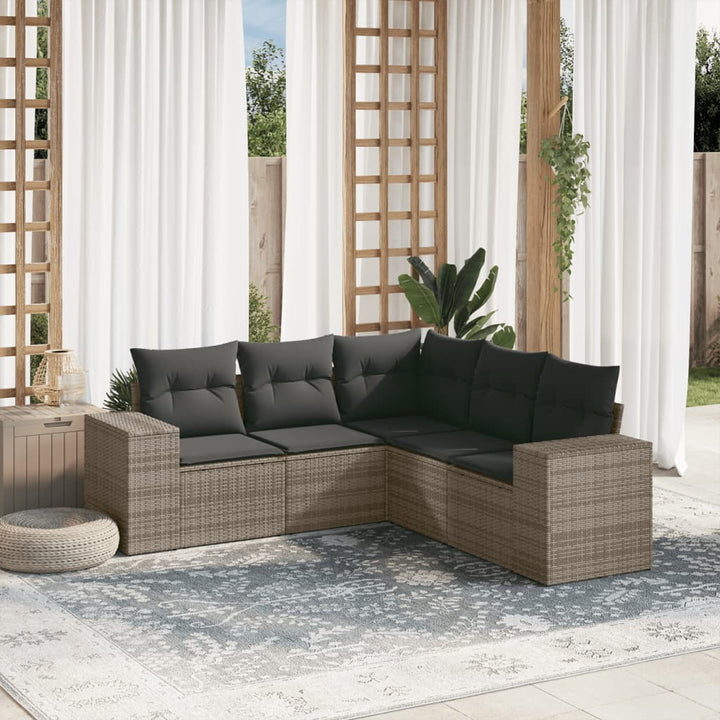sofasæt 5 dele med hynder polyrattan grå