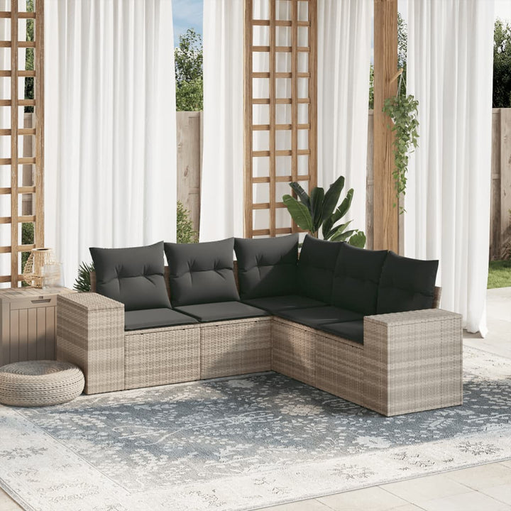 sofasæt 5 dele med hynder polyrattan lysegrå
