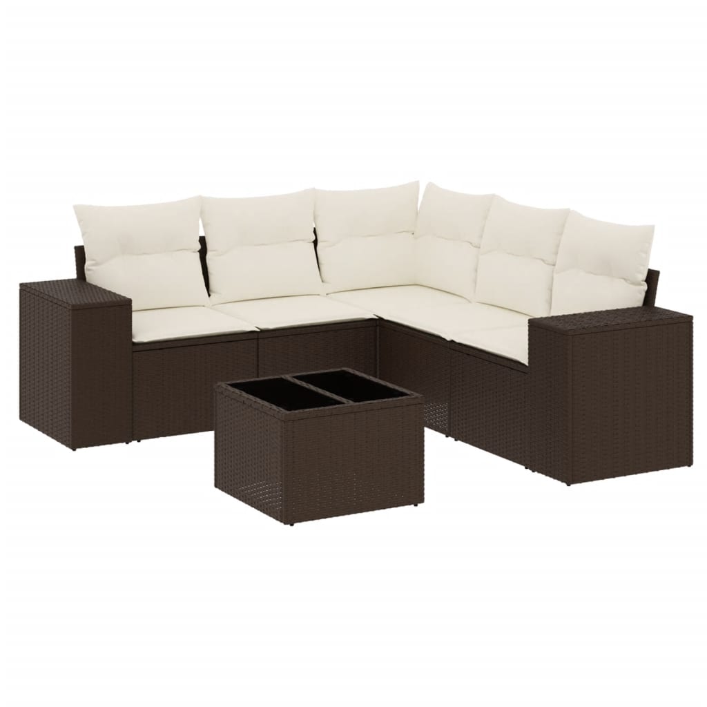 sofasæt til haven 6 dele med hynder polyrattan brun