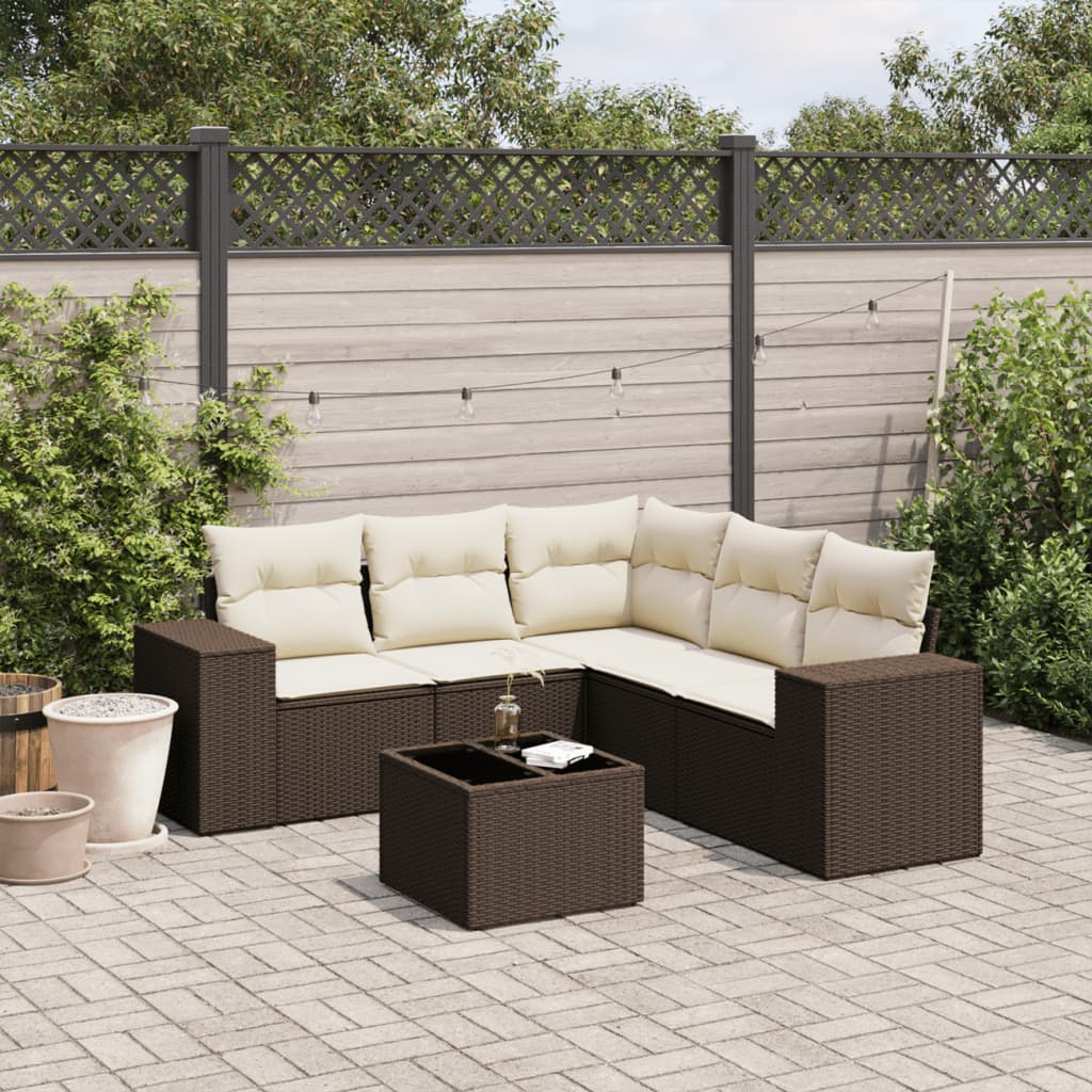 sofasæt til haven 6 dele med hynder polyrattan brun